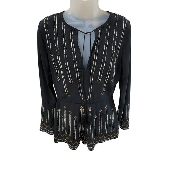 Ale By Alessandra X Revolve Edite Embellished Black Romper W/ Long Sleeves & Bea - Picture 11 of 11